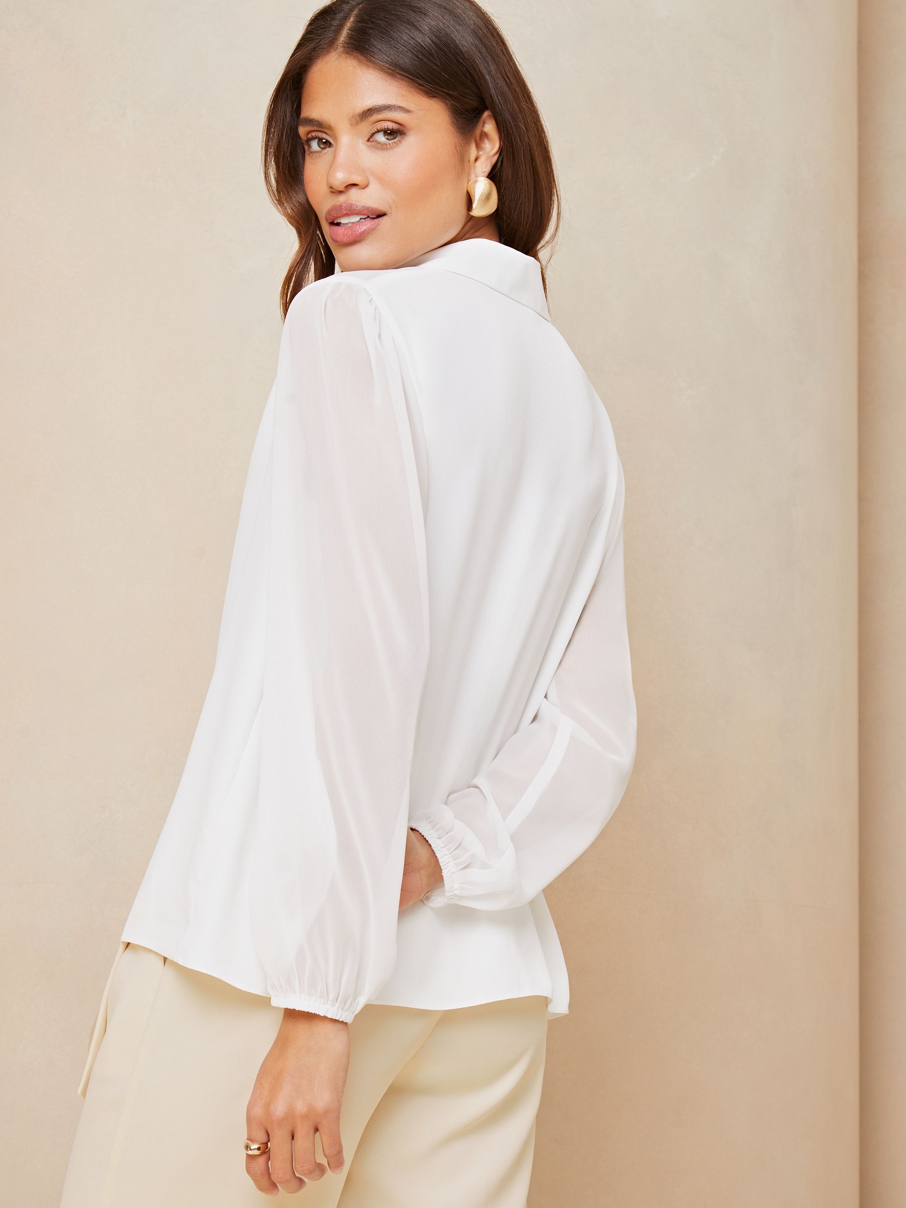 Buy Lipsy Ivory White Chiffon Mix Tie Neck Blouse from Next Austria
