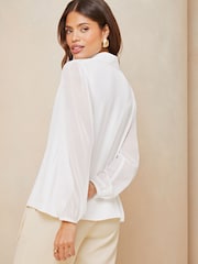 Lipsy Ivory White Chiffon Mix Tie Neck Blouse - Image 2 of 4