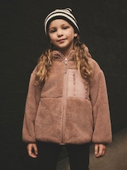 Brown Borg Fleece Zip Through Hooded Jacket (3-16yrs) - Image 1 of 8