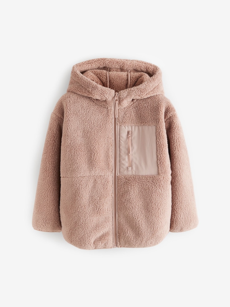 Brown Borg Fleece Zip Through Hooded Jacket (3-16yrs) - Image 5 of 8