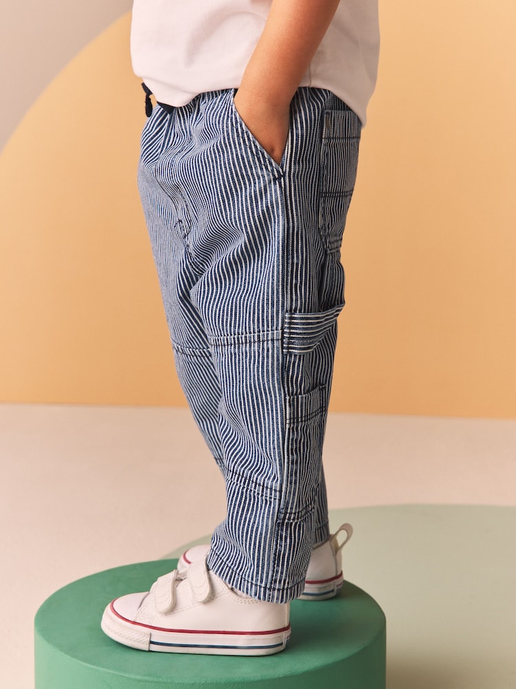 Blue/White Ticking Stripe 100% Cotton Carpenter Jeans (3mths-7yrs) - Image 1 of 7