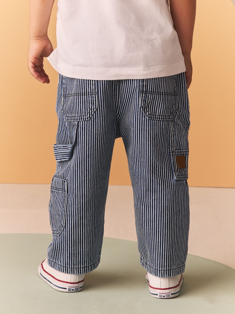 Blue/White Ticking Stripe 100% Cotton Carpenter Jeans (3mths-7yrs) - Image 2 of 7