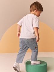 Blue/White Ticking Stripe 100% Cotton Carpenter Jeans (3mths-7yrs) - Image 4 of 7