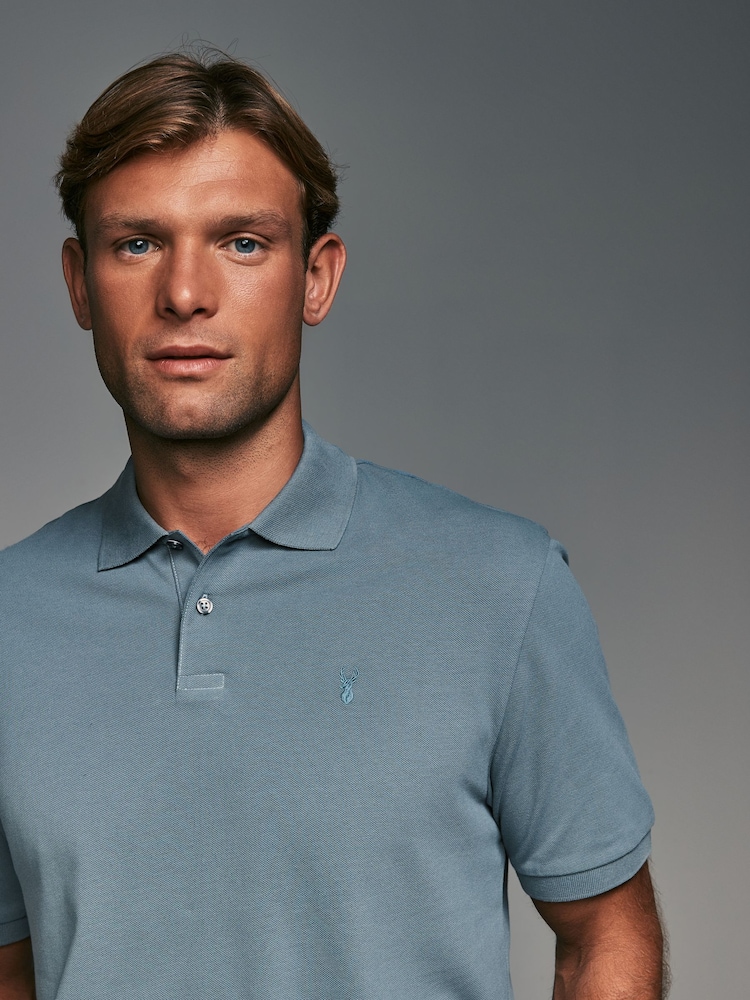 Blue Mid Relaxed Fit Short Sleeve Pique Polo Shirt - Image 1 of 8