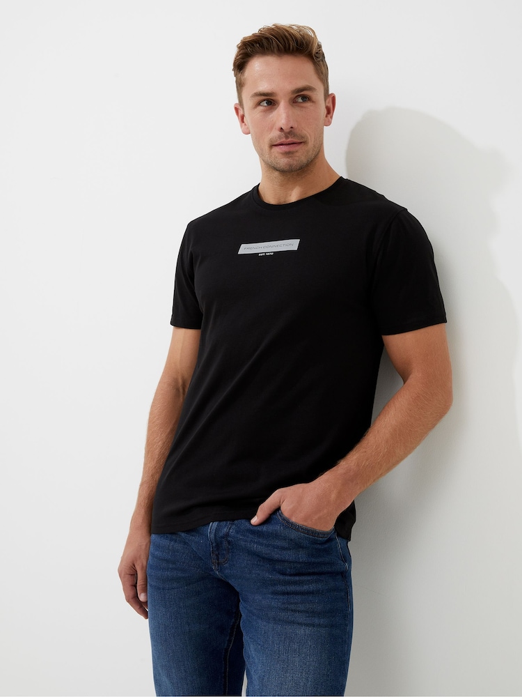 French Connection Black Organic Box Logo Graphic T-Shirt - Image 1 of 3