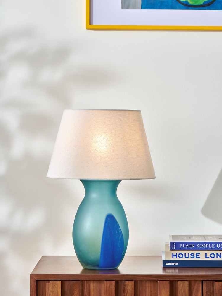 Jasper Conran London Blue/Green Glass Table Lamp - Image 1 of 4