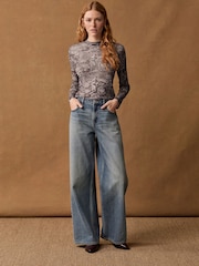 Snake Print Long Sleeve Floral Mesh Top - Image 2 of 8