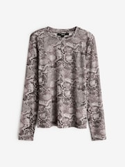Snake Print Long Sleeve Floral Mesh Top - Image 6 of 8