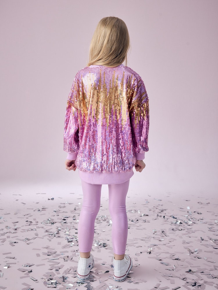 Pink Sequin Sweatshirt And Foil Leggings Set (3-16yrs) - Image 2 of 8