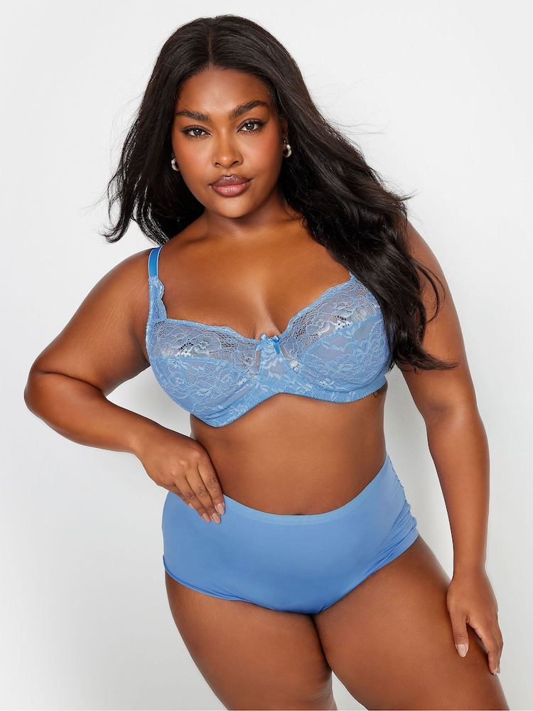 Yours Curve Blue Stretch Lace Non Padded Underwired Bra - Image 2 of 4 Yours Curve Blue Stretch Lace Non Padded Underwired Bra - Image 2 of 4