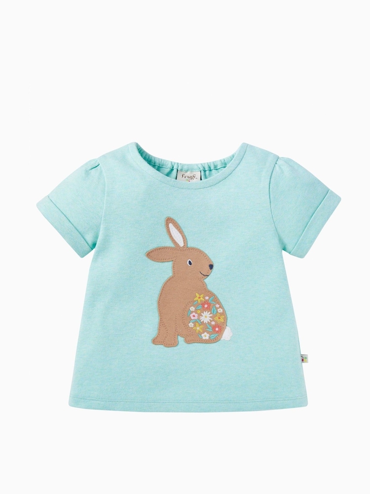 Frugi Green Mint Easter Rabbit Applique T-Shirt - Image 1 of 3