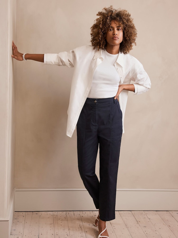 Mint Velvet Navy Blue Cotton Blend Chinos - Image 1 of 4 Mint Velvet Navy Blue Cotton Blend Chinos - Image 1 of 4