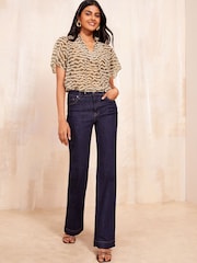 Friends Like These Brown Short Sleeve Tie Neck Blouse - Image 2 of 4