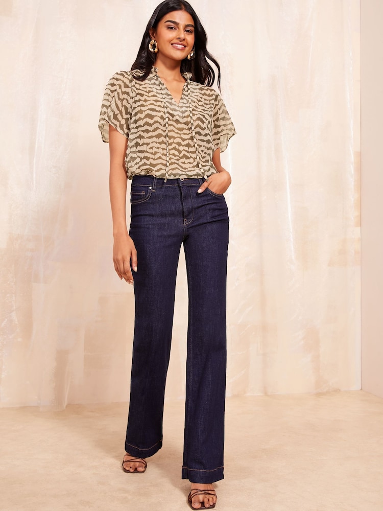 Friends Like These Brown Short Sleeve Tie Neck Blouse - Image 2 of 4