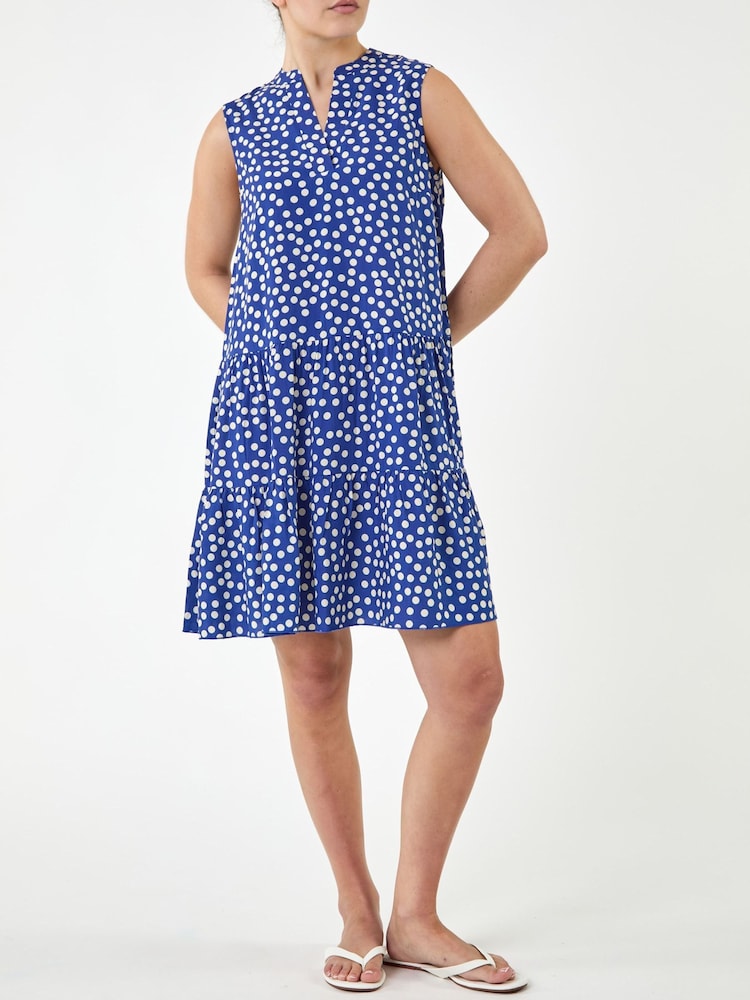 Roman Blue Spot Print Tiered Dress - Image 1 of 4 Roman Blue Spot Print Tiered Dress - Image 1 of 4