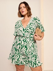 Curves Like These Green Printed Wrap Playsuit - Image 1 of 4