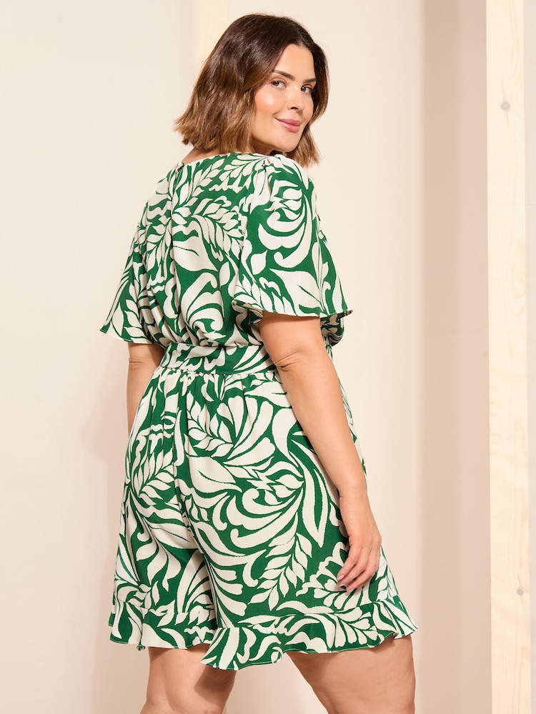 Curves Like These Green Printed Wrap Playsuit - Image 2 of 4