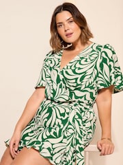 Curves Like These Green Printed Wrap Playsuit - Image 3 of 4