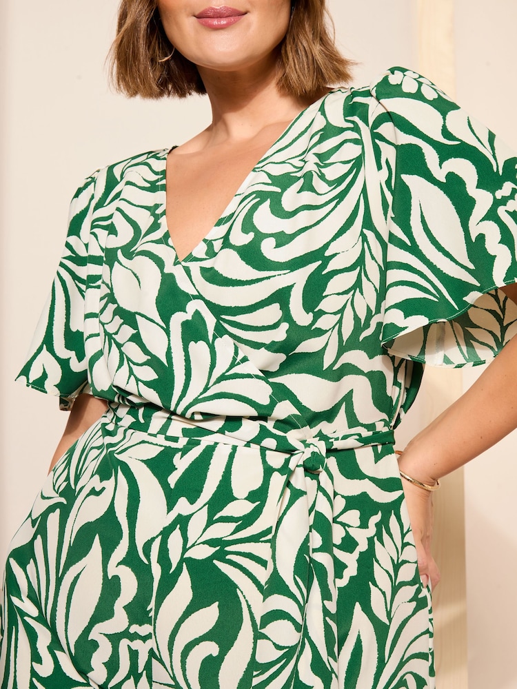 Curves Like These Green Printed Wrap Playsuit - Image 4 of 4