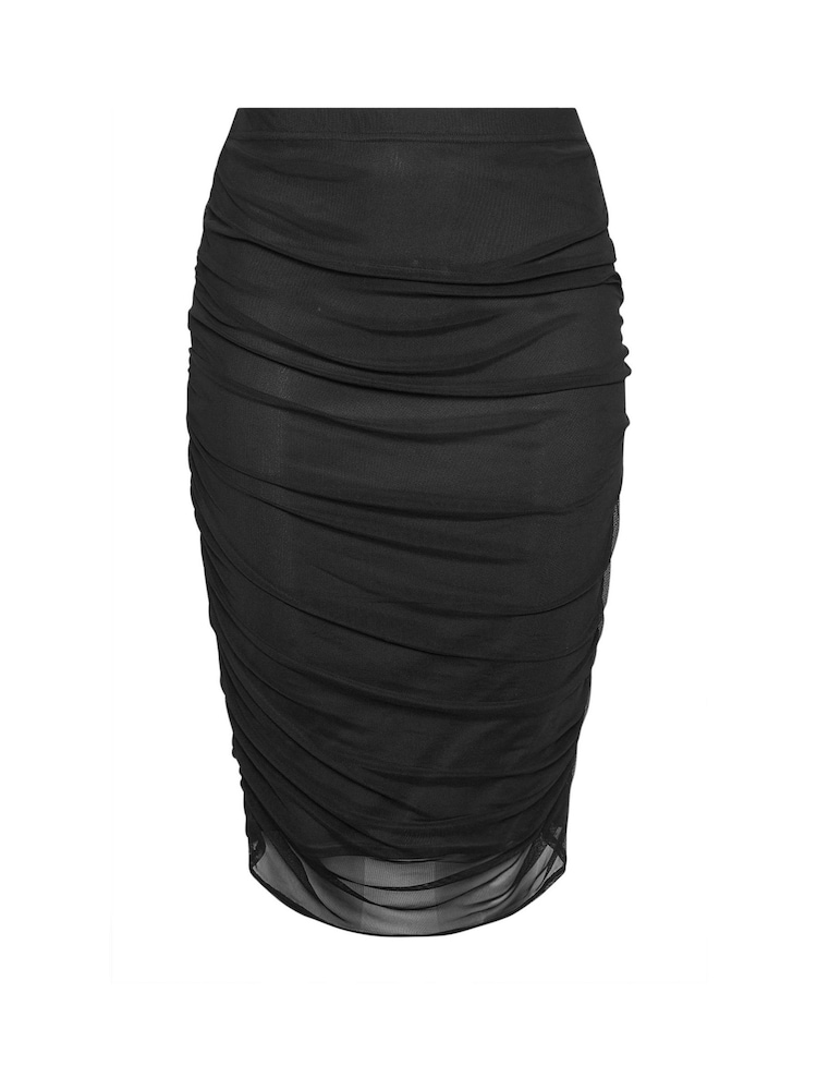 Yours Curve Black Mesh Gathered Midi Skirt - Image 4 of 4 Yours Curve Black Mesh Gathered Midi Skirt - Image 4 of 4