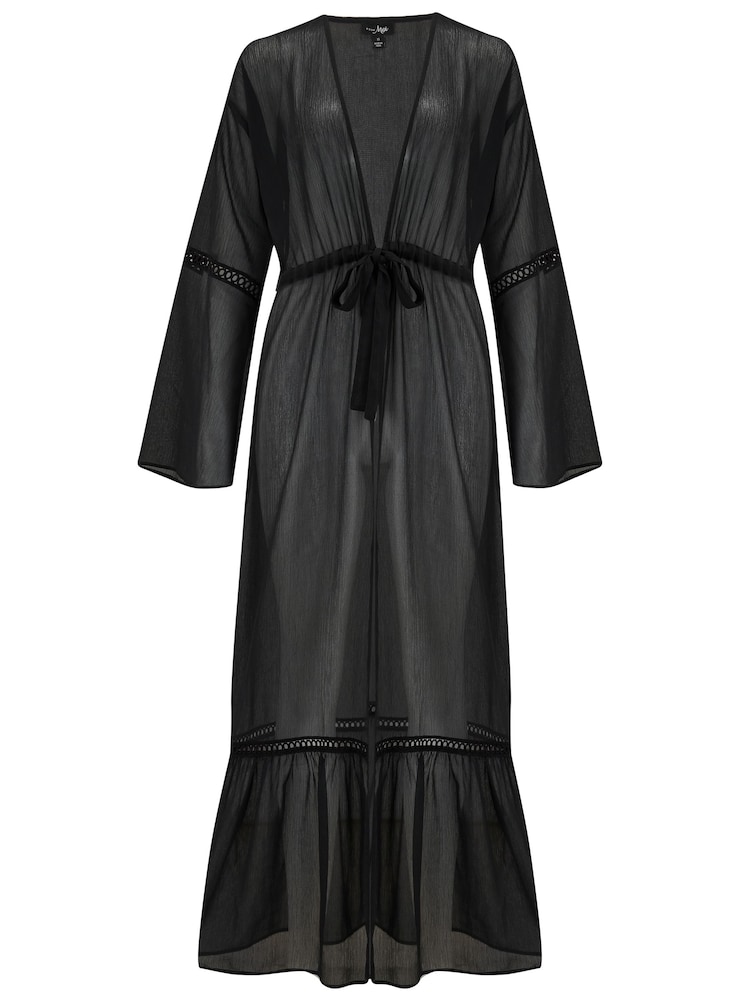 Pour Moi Black Long Sleeve Chiffon Maxi Beach Kimono - Image 4 of 5