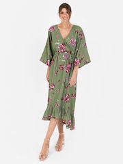 Lovedrobe Wrap Kimono Dress With Ruffled High Low Hem - Image 1 of 5