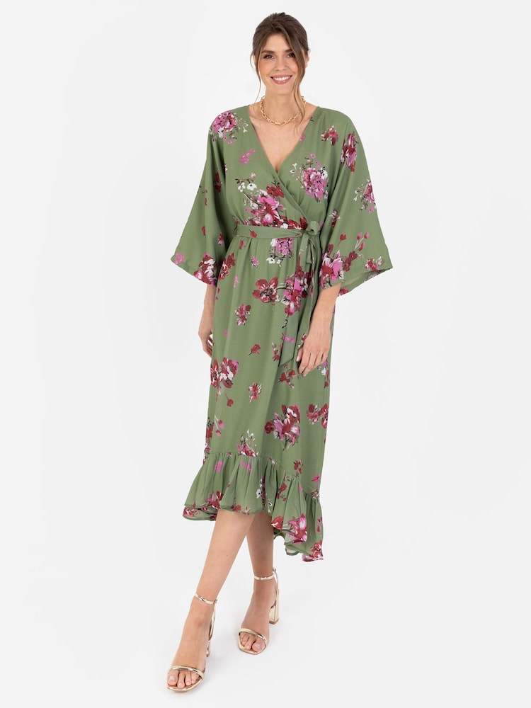 Lovedrobe Wrap Kimono Dress With Ruffled High Low Hem - Image 1 of 5