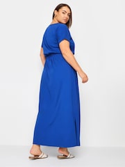 Yours Curve Blue 100% Cotton Side Split Drawcord Maxi Dress - Image 3 of 5