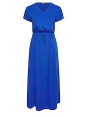 Yours Curve Blue 100% Cotton Side Split Drawcord Maxi Dress - Image 5 of 5