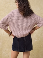 Pink Blush Sparkle Sequin Mesh Knitted Half Sleeve Jumper - Image 4 of 9