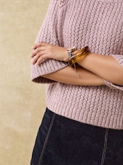 Pink Blush Sparkle Sequin Mesh Knitted Half Sleeve Jumper - Image 5 of 9