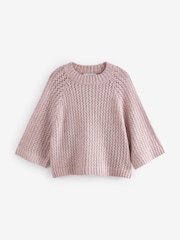Pink Blush Sparkle Sequin Mesh Knitted Half Sleeve Jumper - Image 6 of 9