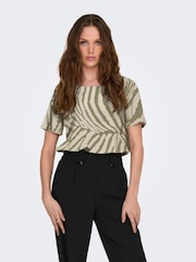 JDY Green Zebra Print Woven Short Sleeve T-Shirt - Image 1 of 4