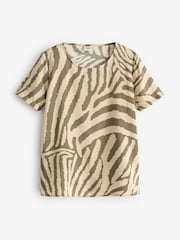 JDY Green Zebra Print Woven Short Sleeve T-Shirt - Image 4 of 4