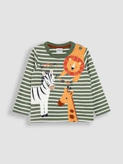 JoJo Maman Bébé Khaki Green Safari Friends Appliqué and Embroidered Top - Image 1 of 3