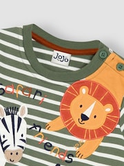 JoJo Maman Bébé Khaki Green Safari Friends Appliqué and Embroidered Top - Image 3 of 3