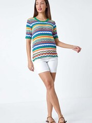Roman Multi Wave Print Knitted Cotton Top - Image 1 of 5
