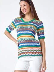 Roman Multi Wave Print Knitted Cotton Top - Image 2 of 5