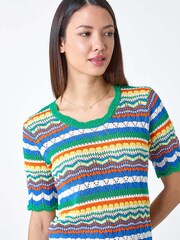 Roman Multi Wave Print Knitted Cotton Top - Image 4 of 5