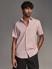 Damson Pink Regular Fit Signature Linen Blend Short Sleeve Shirt - Image 1 of 7