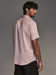 Damson Pink Regular Fit Signature Linen Blend Short Sleeve Shirt - Image 2 of 7