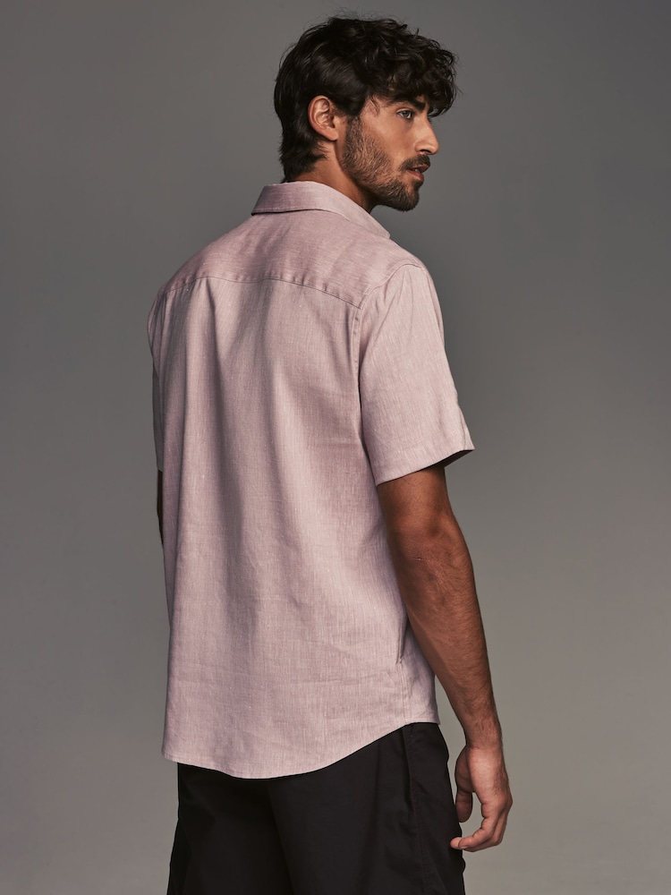 Damson Pink Regular Fit Signature Linen Blend Short Sleeve Shirt - Image 2 of 7