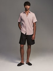 Damson Pink Regular Fit Signature Linen Blend Short Sleeve Shirt - Image 3 of 7