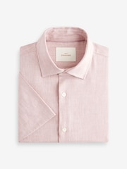Damson Pink Regular Fit Signature Linen Blend Short Sleeve Shirt - Image 5 of 7