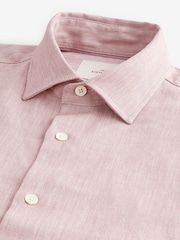 Damson Pink Regular Fit Signature Linen Blend Short Sleeve Shirt - Image 6 of 7