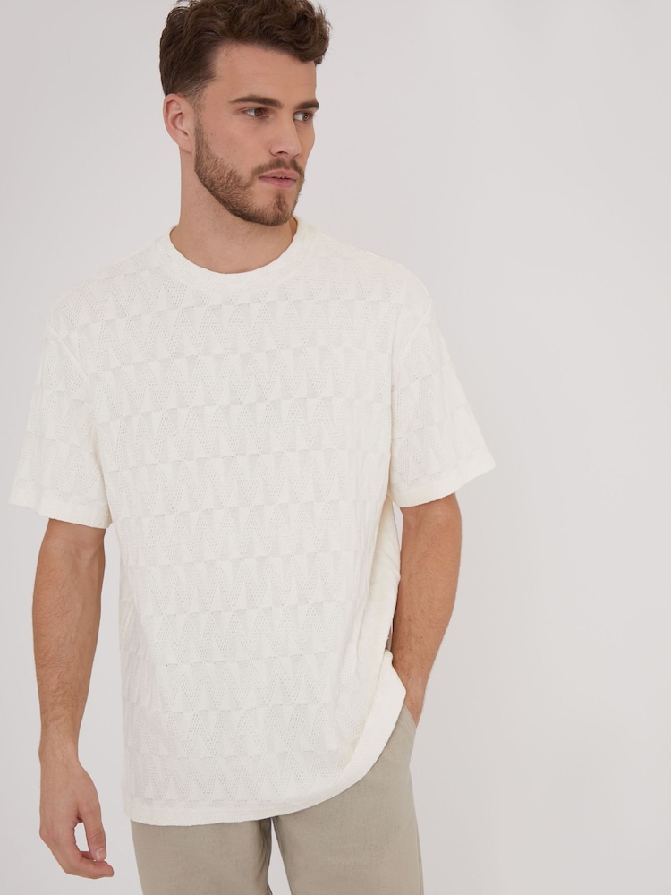 Threadbare Cream Relaxed Fit Textured T-Shirt - Image 1 of 4