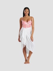 South Beach White Crinkle Viscose Fringed Sarong Cover-Up - Image 2 of 6