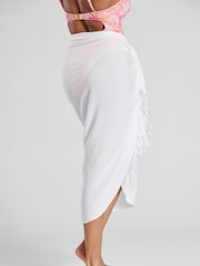 South Beach White Crinkle Viscose Fringed Sarong Cover-Up - Image 5 of 6