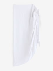 South Beach White Crinkle Viscose Fringed Sarong Cover-Up - Image 6 of 6