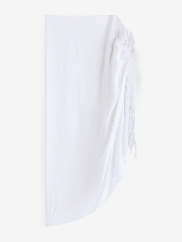 South Beach White Crinkle Viscose Fringed Sarong Cover-Up - Image 6 of 6